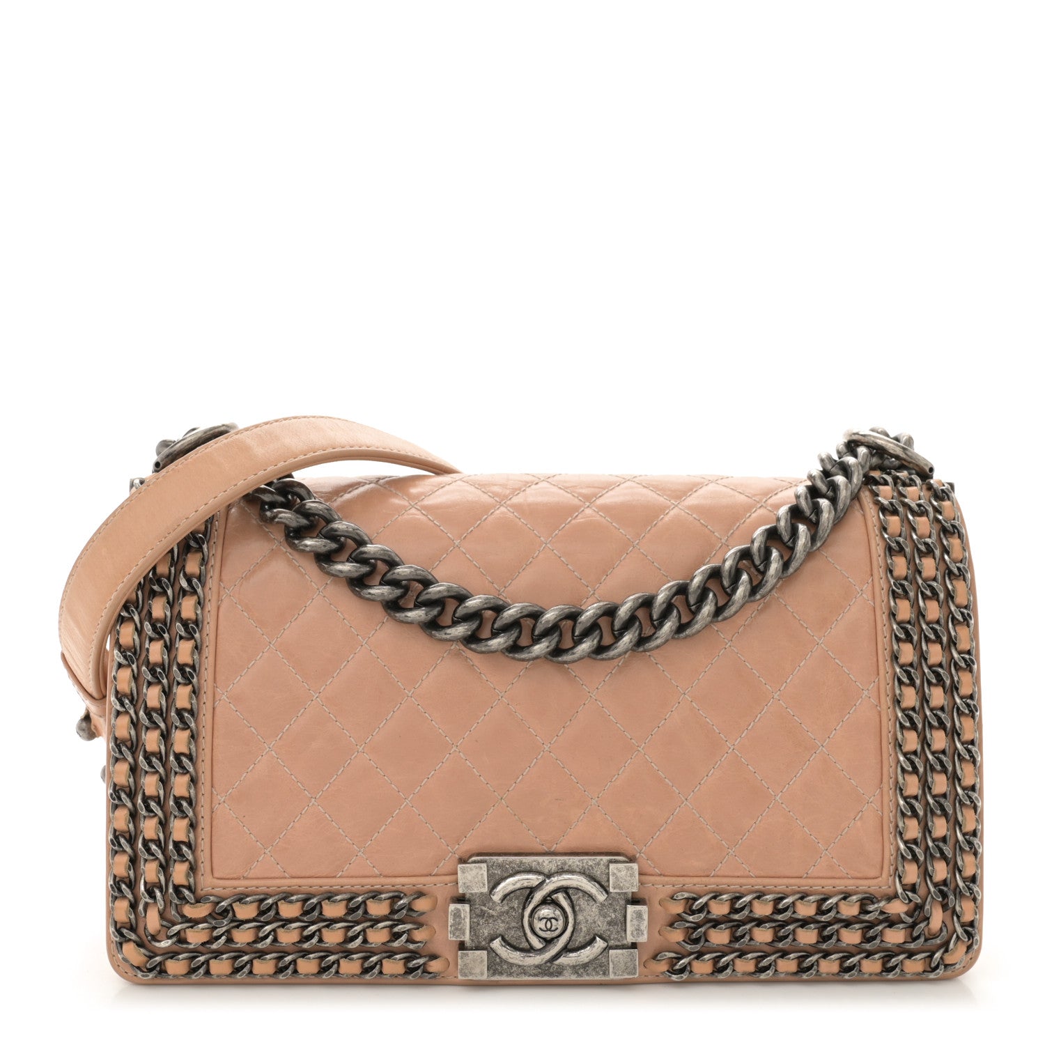 Chanel Glazed Calfskin Quilted Medium Boy Chained Flap Beige 1 of 13