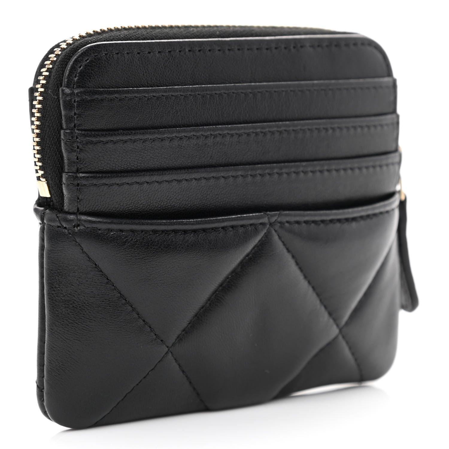 Chanel Lambskin Quilted Chanel 19 Zip Card Holder Wallet Black 3 of 10
