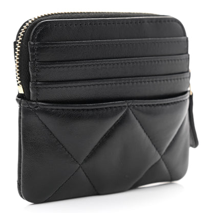 Chanel Lambskin Quilted Chanel 19 Zip Card Holder Wallet Black 3 of 10