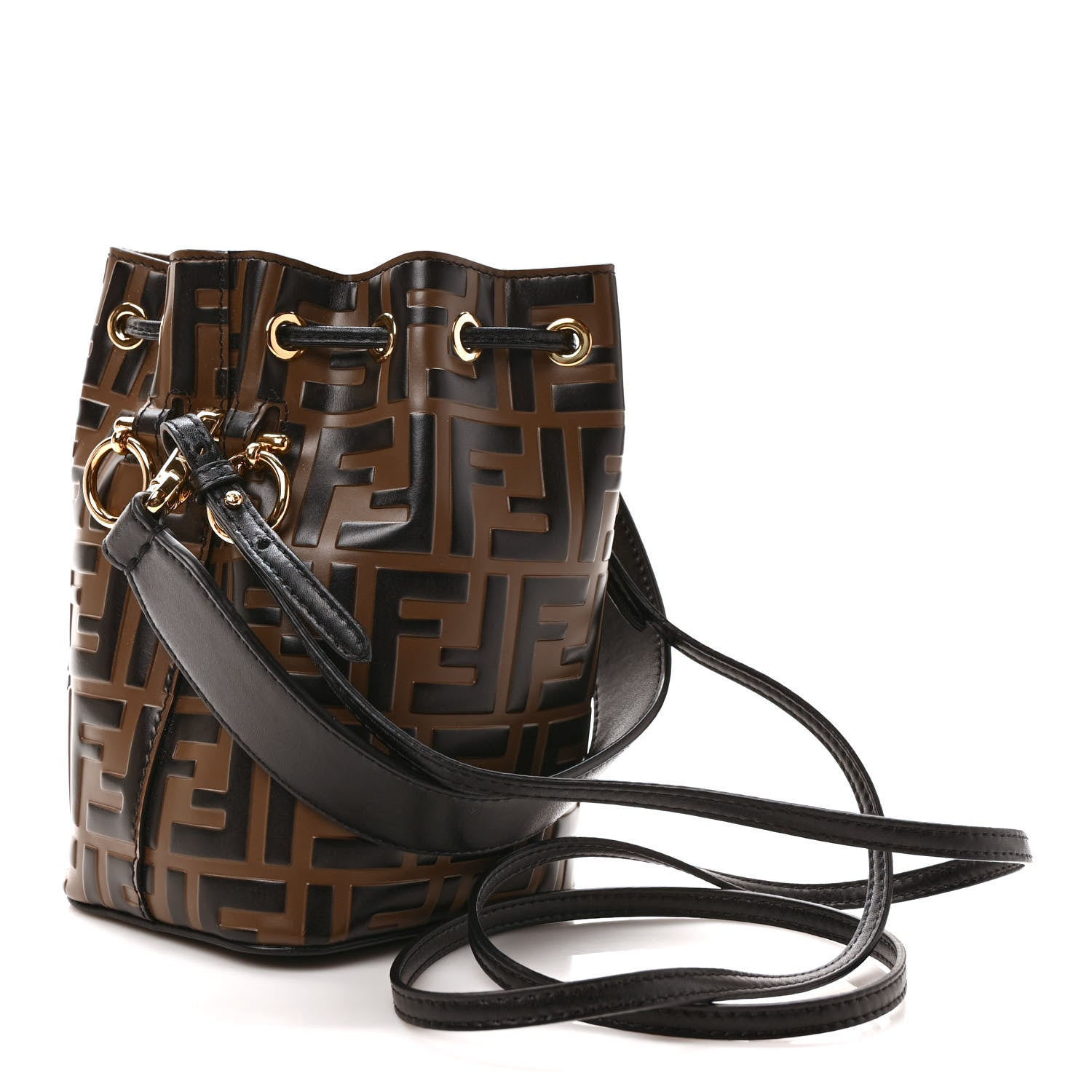 Fendi Vitello Liberty F is Fendi Bi-Color FF 1974 Embossed Mini Mon Tresor Bucket Bag Maya Black 3 of 9