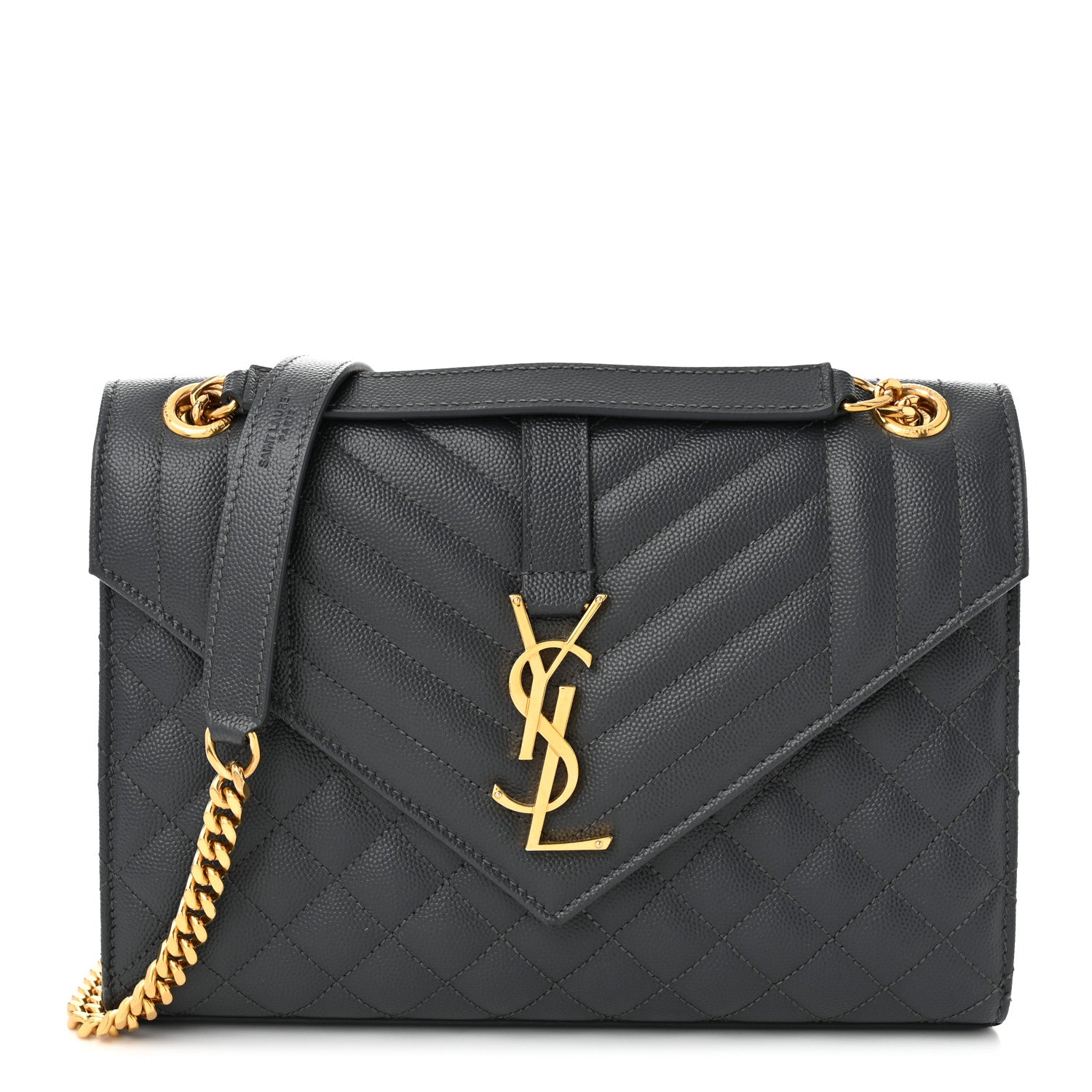 Saint Laurent Grain De Poudre Textured Mixed Matelasse Triquilt Medium Monogram Satchel Dark Smog 1 of 10