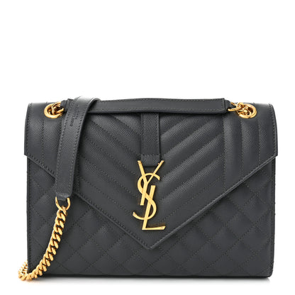 Saint Laurent Grain De Poudre Textured Mixed Matelasse Triquilt Medium Monogram Satchel Dark Smog 1 of 10