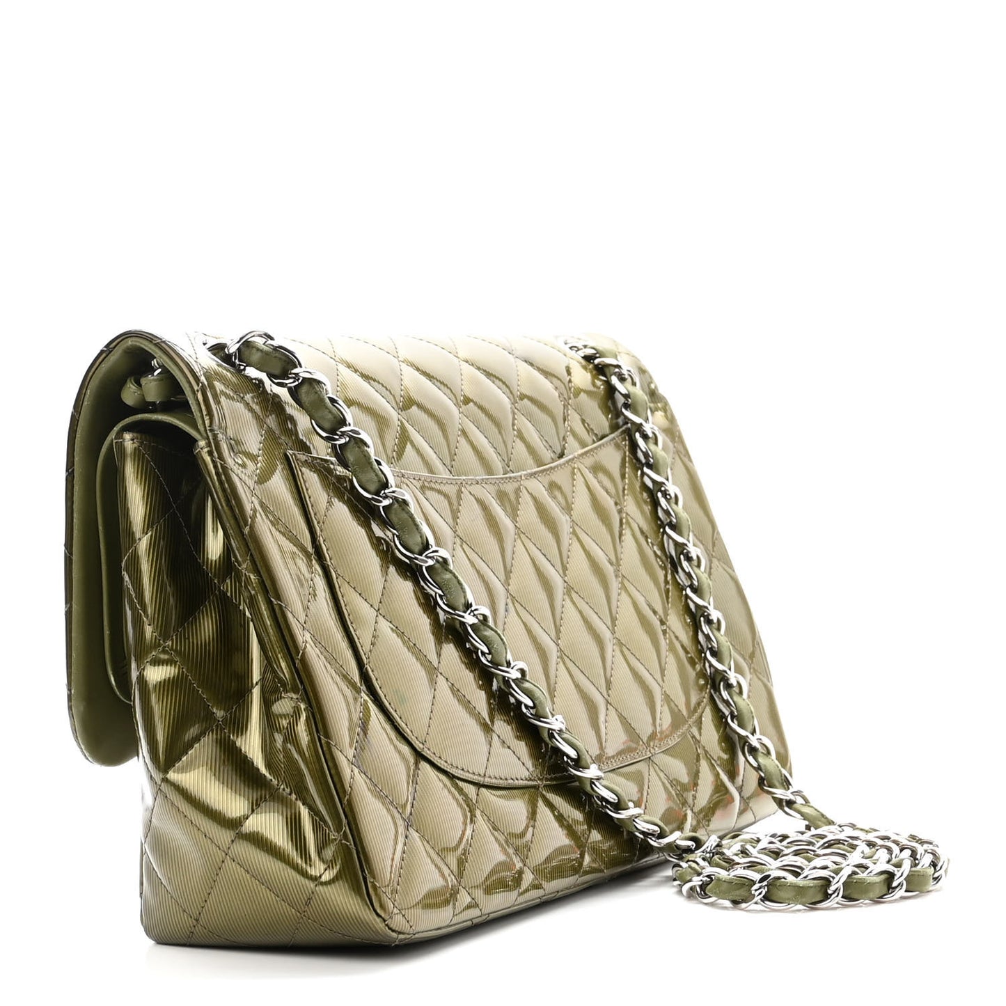 Striated Patent Quilted Jumbo Double Flap Green