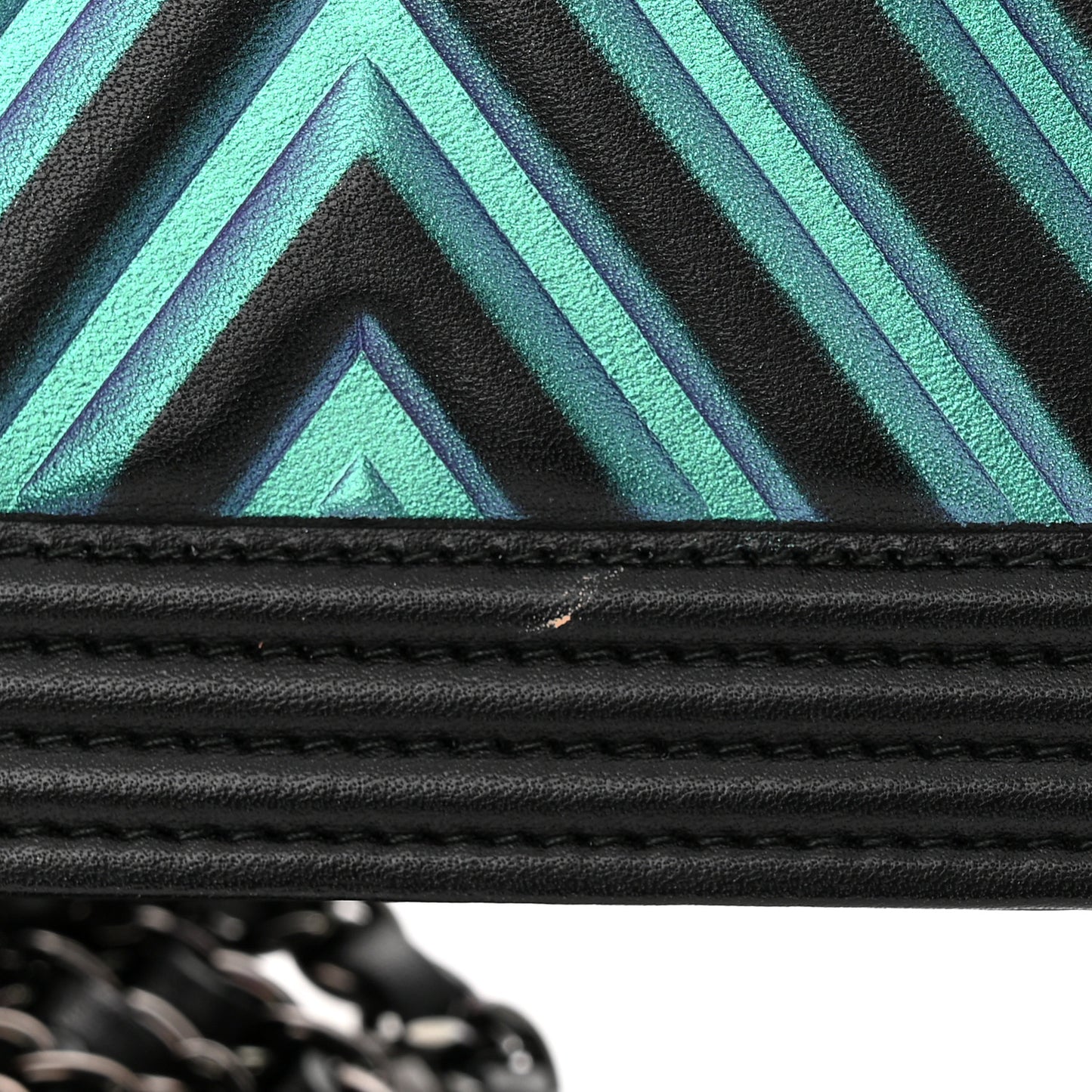 Calfskin Painted Chevron Embossed Boy Wallet On Chain WOC Black