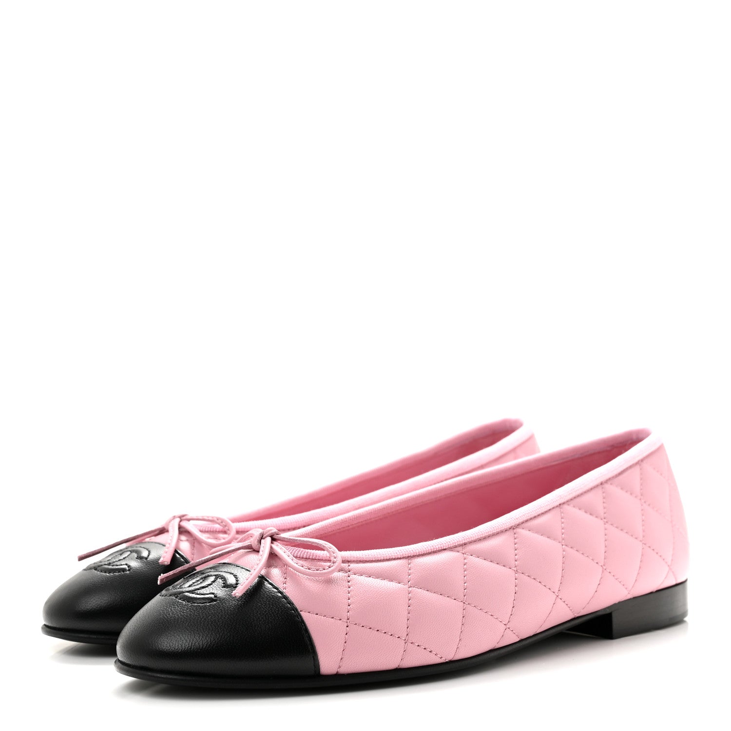 Chanel Lambskin Quilted CC Cap Toe Ballerina Flats 38 Pink Black 4 of 9