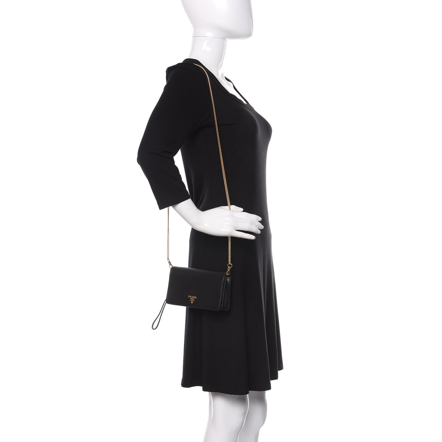 Prada Saffiano Metal Phone Wristlet Crossbody Wallet Black 2 of 9