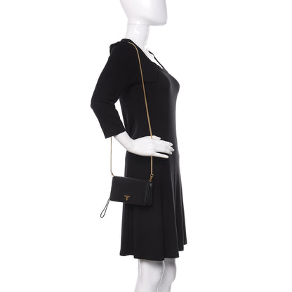 Prada Saffiano Metal Phone Wristlet Crossbody Wallet Black 2 of 9