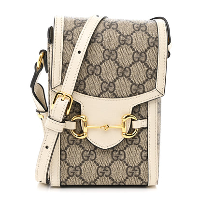 Gucci GG Supreme Monogram Azalea Calfskin Mini Horsebit 1955 Crossbody Bag Beige Ebony Mystic White 1 of 12