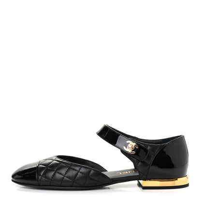 Chanel Patent Lambskin Quilted Cap Toe Ballerina Flats 38 Black 1 of 7