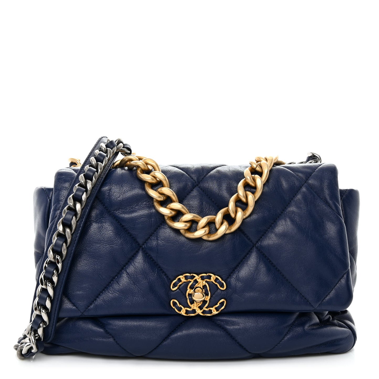 Goatskin Quilted Large Chanel 19 Flap Dark Blue
