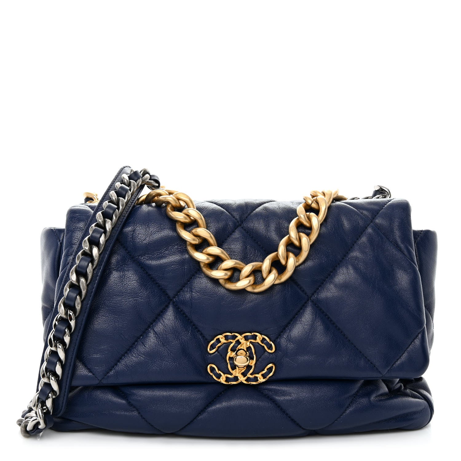 Chanel Goatskin Quilted Large Chanel 19 Flap Dark Blue 1 of 10
