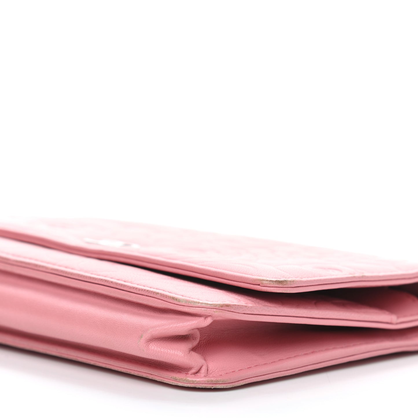 Lambskin Camellia Embossed Wallet On Chain WOC Pink