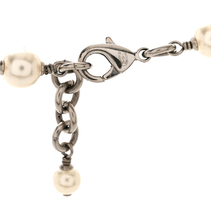 Chanel Graduated Pearl Crystal CC Long Necklace Silver 4 of 4