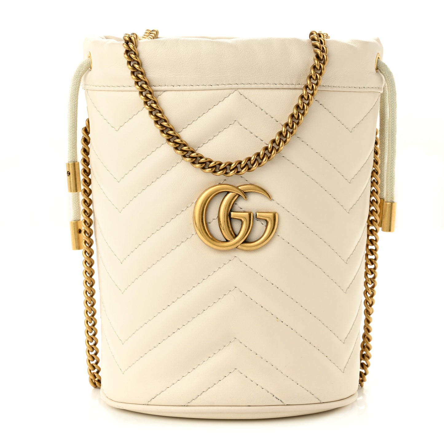 Calfskin Matelasse Mini GG Marmont 2.0 Bucket Bag White