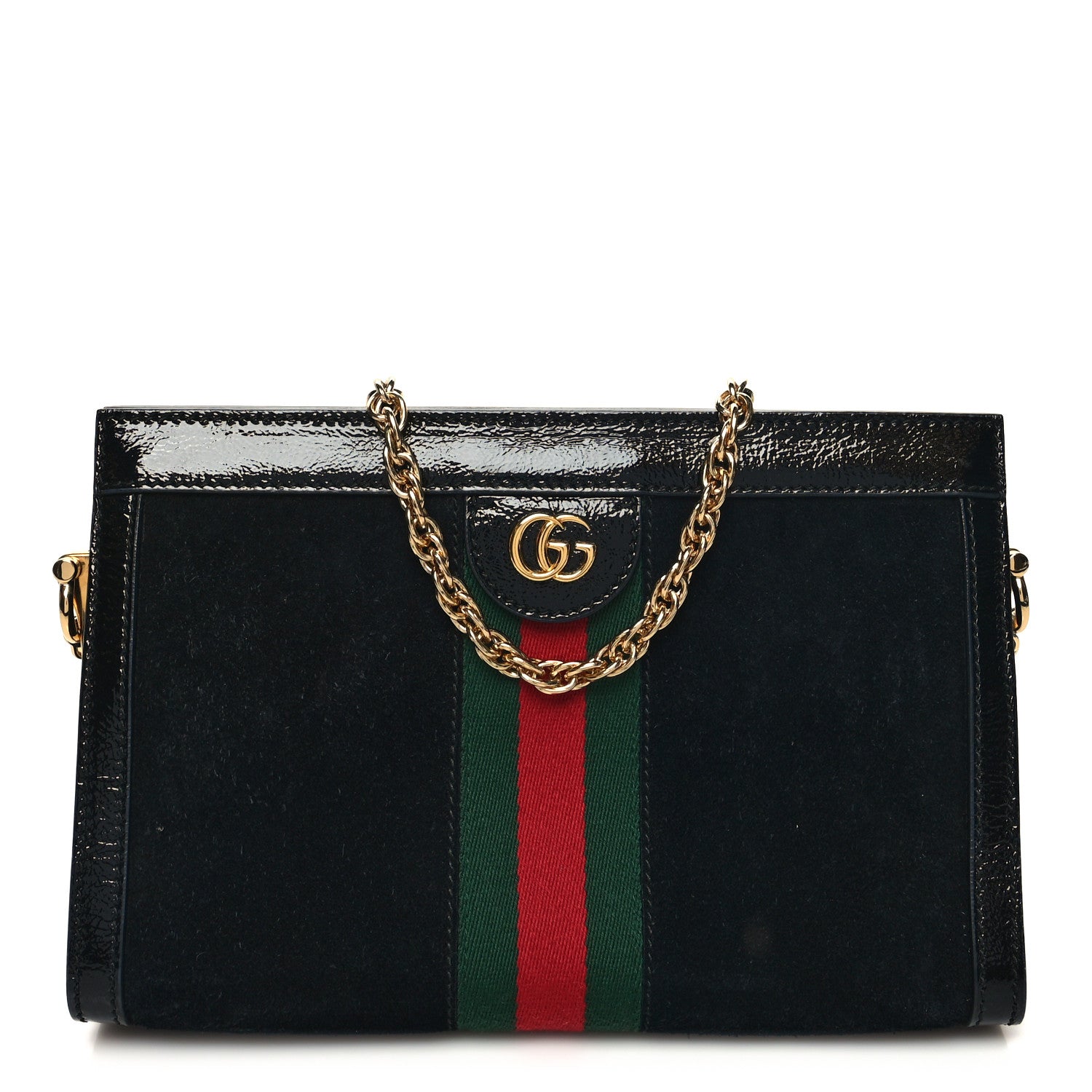 Gucci Suede Patent GG Web Small Ophidia Chain Shoulder Bag Black 1 of 12