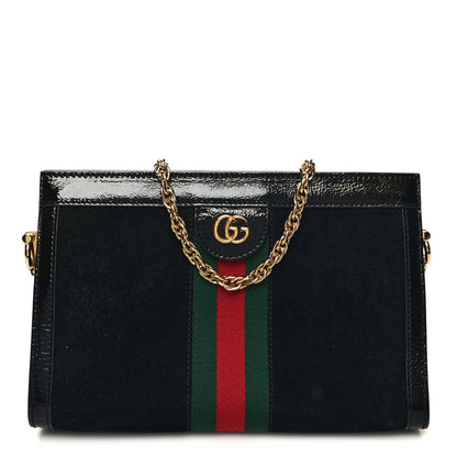 Gucci Suede Patent GG Web Small Ophidia Chain Shoulder Bag Black 1 of 12