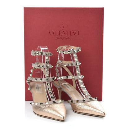 Valentino Garavani Metallic Pebbled Calfskin Rockstud Ankle Strap 65mm Pumps 37 Skin Poudre 9 of 9