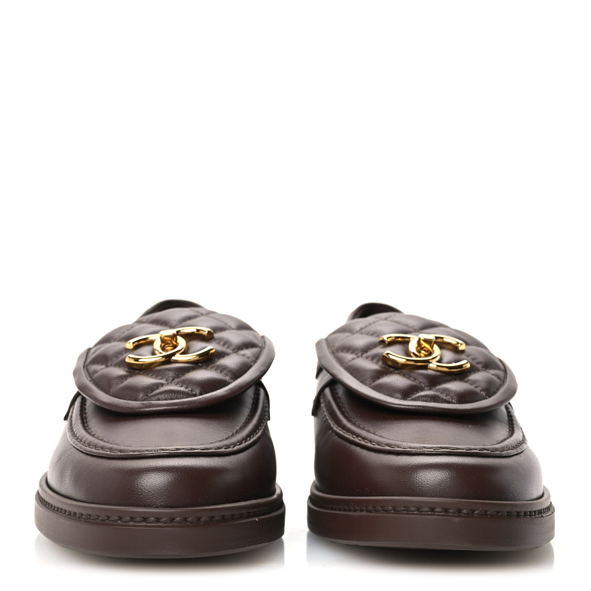 Lambskin Quilted CC Turnlock Loafers 39 Dark Brown