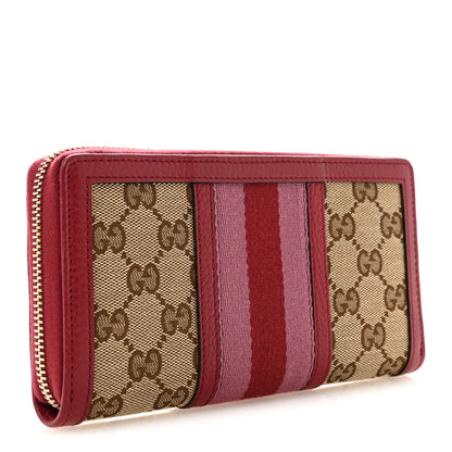 Gucci Monogram Cellarius Calfskin Vintage Web Rania Zip Around Wallet Beige Ebony Soft Burgundy Peonia Flower Box Pink 3 of 8