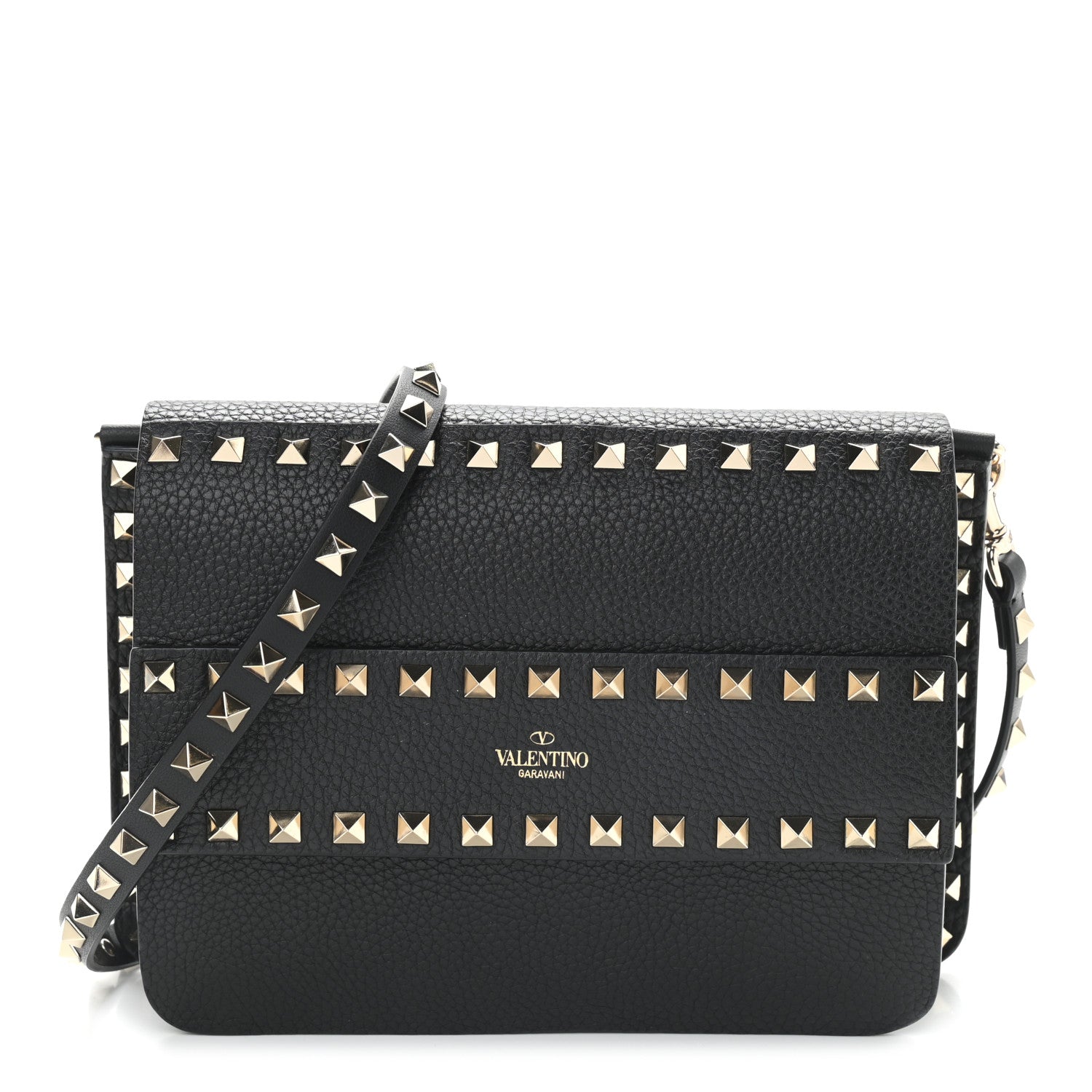 Valentino Garavani Pebbled Calfskin Rockstud Side Slip Crossbody Black 1 of 8