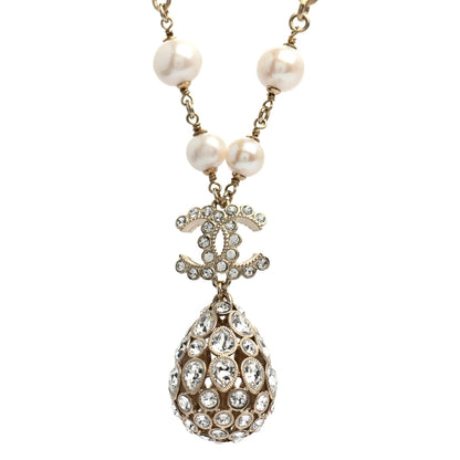 Chanel Crystal Pearl CC Teardrop Pendant Necklace Gold 4 of 5