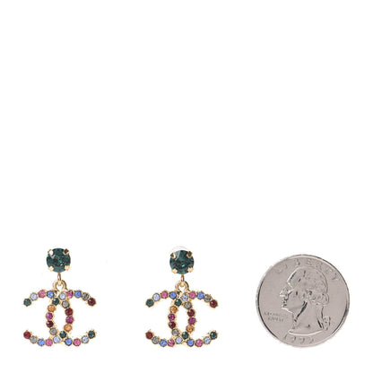 Chanel Crystal Over The Rainbow CC Drop Earrings Gold Multicolor 2 of 5