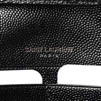 Saint Laurent Grain De Poudre Matelasse Chevron Monogram Chain Wallet Black 7 of 12