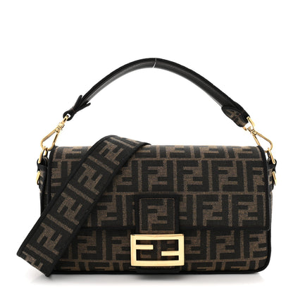 Fendi Fabric Jacquard FF 1974 Medium Baguette Tobacco Moro Black 1 of 10