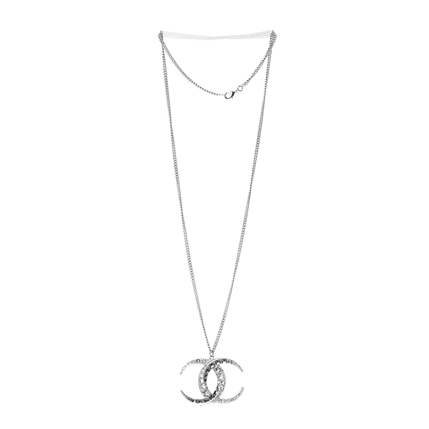 Chanel Baguette Crystal Moon CC Necklace Silver 3 of 7