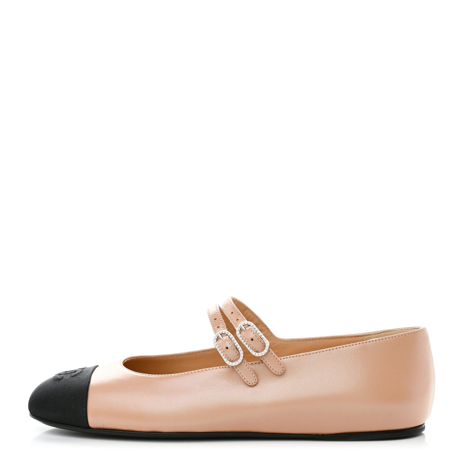 Chanel Lambskin Mary Jane Flats 38 Beige Black 1 of 9