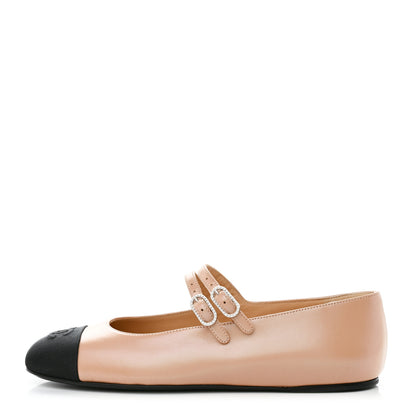 Chanel Lambskin Mary Jane Flats 38 Beige Black 1 of 9