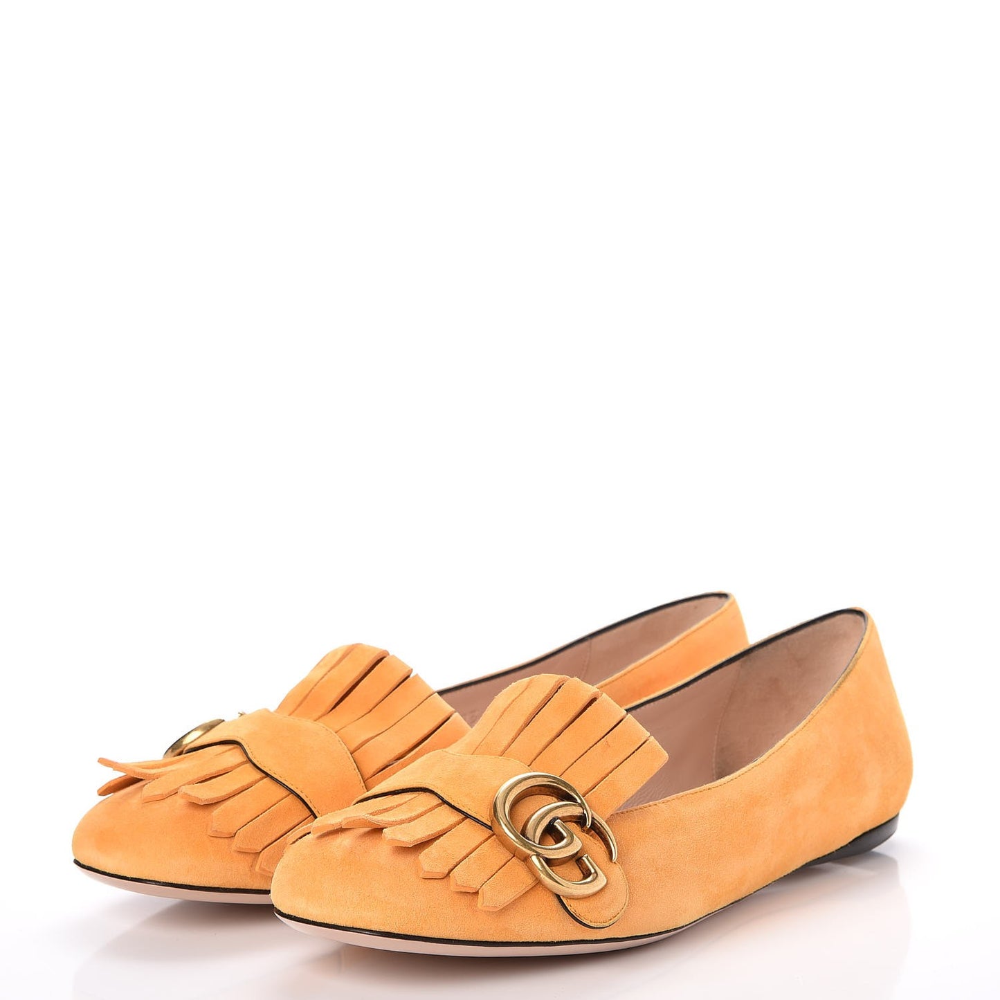 Kid Scamosciato GG Marmont Fringe Flats 39 Crystal Copper