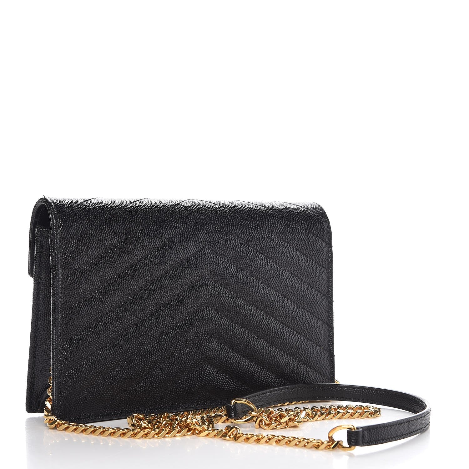 Saint Laurent Grain De Poudre Matelasse Chevron Monogram Envelope Chain Wallet Black 3 of 9
