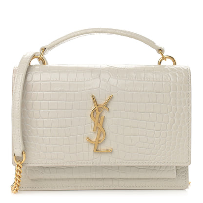 Saint Laurent Calfskin Crocodile Embossed Monogram Sunset Chain Wallet Blanc Vintage 1 of 12