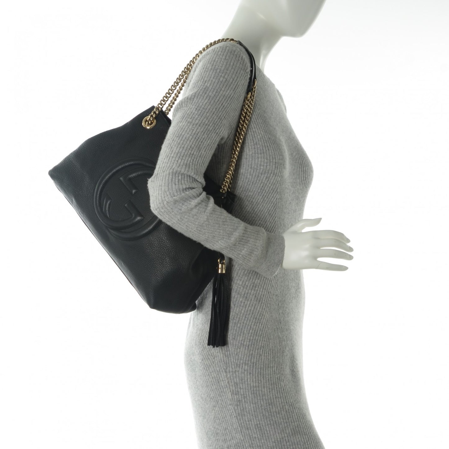 Pebbled Calfskin Medium Soho Chain Shoulder Bag Black