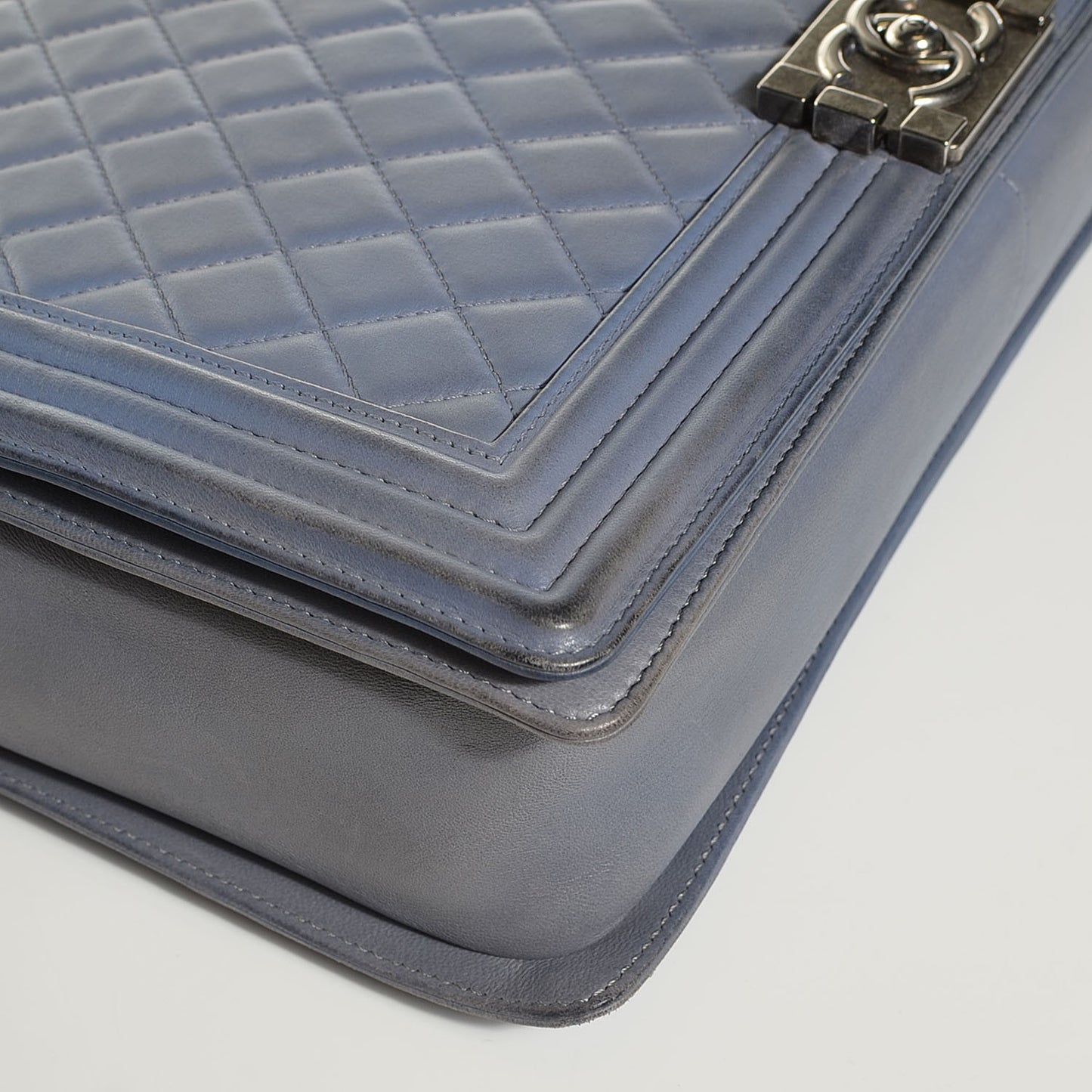 Lambskin Quilted Large Boy Flap Light Blue