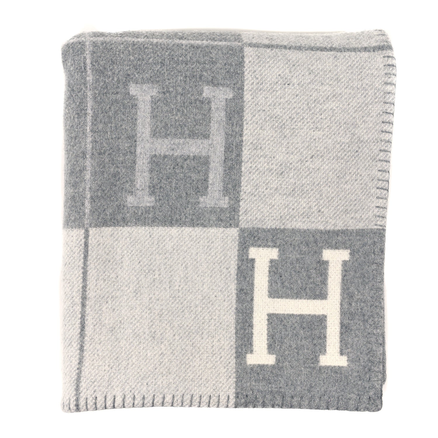 Hermes Wool Cashmere Avalon III Blanket Ecru Gris Clair 1 of 4
