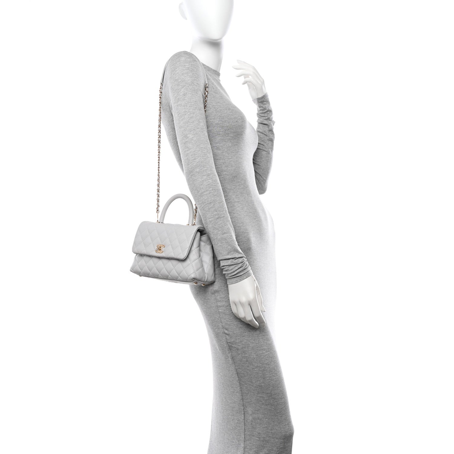 Chanel Caviar Quilted Mini Coco Handle Flap Light Grey 2 of 10