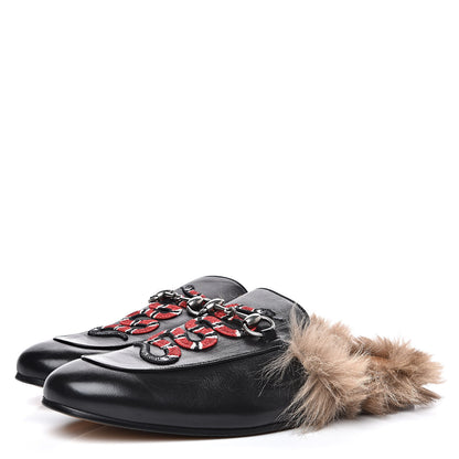 Gucci Calfskin Fur Kingsnake Embroidered Mens Princetown Slippers 9 Black 3 of 9