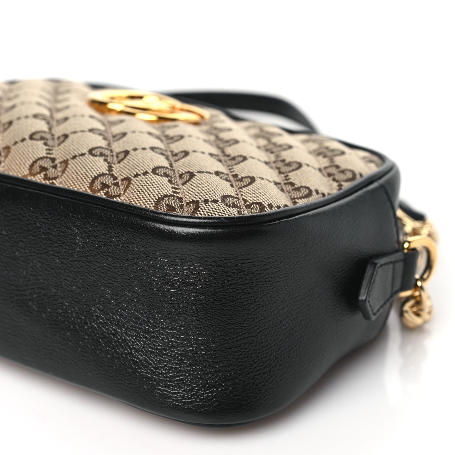Gucci Monogram Matelasse Diagonal Small GG Marmont Chain Shoulder Bag Beige Black 10 of 10
