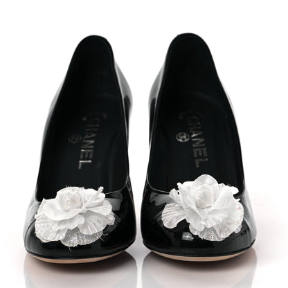 Chanel Patent Camellia CC Cap Toe Pumps 37 Black 2 of 9