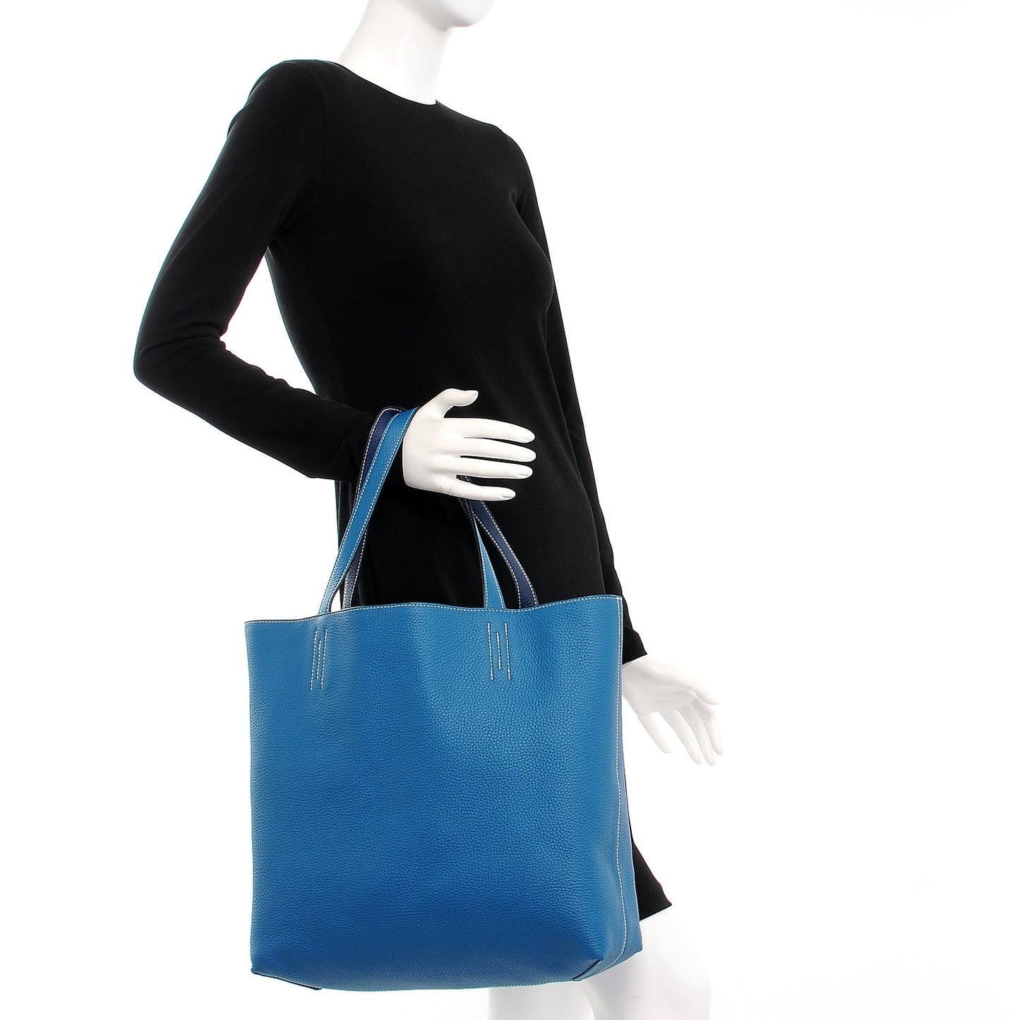 Taurillon Clemence Double Sens 45 Reversible Tote Bleu Electrique Graphite
