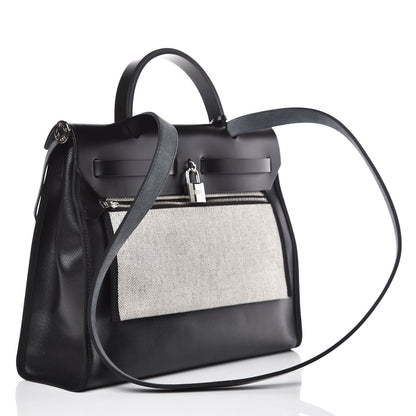 Hermes Toile H Berline Vache Hunter Herbag Zip PM 31 Black Ecru 3 of 12