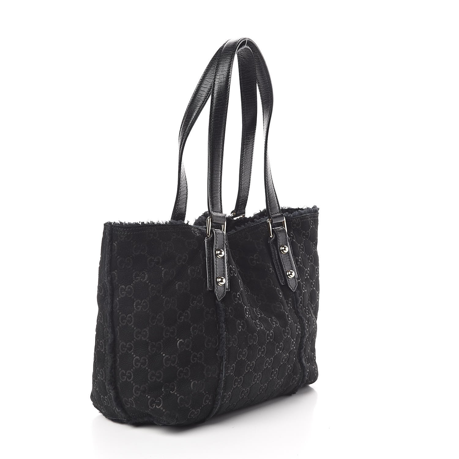 Gucci Suede Shearling Guccissima Jolicoeur Tote Black 3 of 9