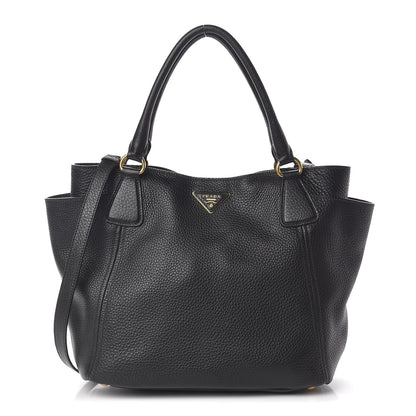 Prada Vitello Daino Side Pocket Tote Black 2 of 10