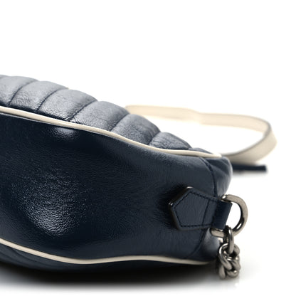 Gucci Vintage Effect Calfskin Matelasse Diagonal Small Torchon GG Marmont Chain Shoulder Bag Blue Agata Mystic White 10 of 11