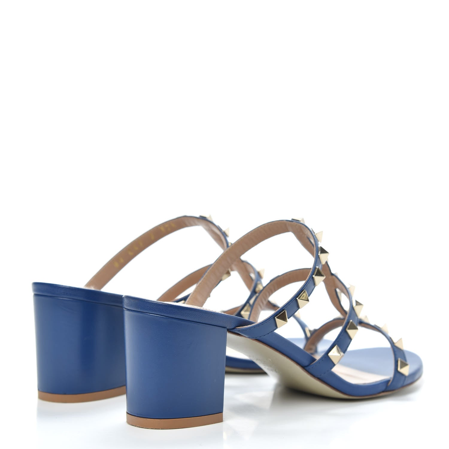 Valentino Garavani Calfskin Rockstud 60mm Caged Slide Sandals 37.5 Blu Delft 4 of 9