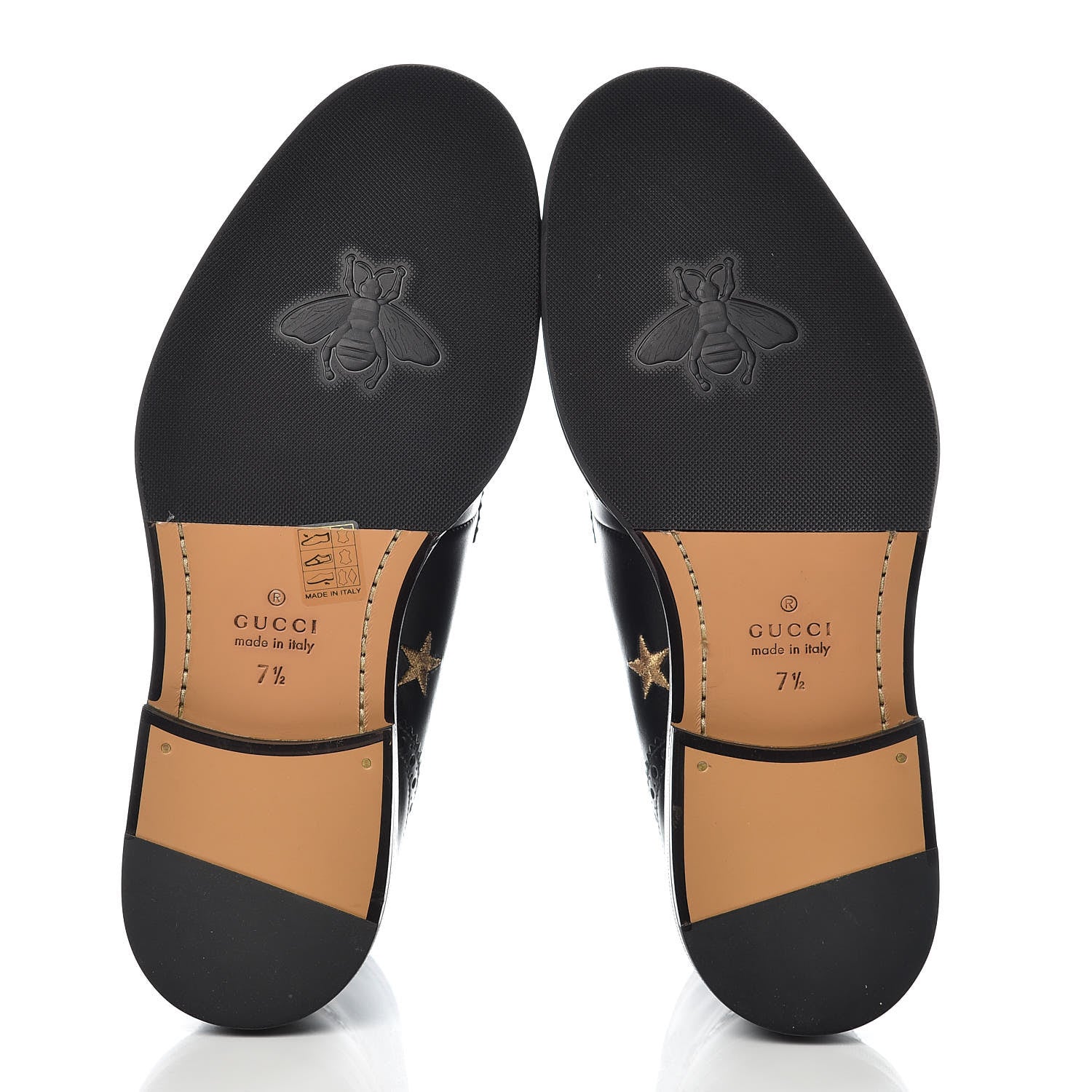 Gucci Calfskin Sylvie Web Bee Star Embroidered Mens Brogue Captoe Boots 7.5 Black 5 of 9