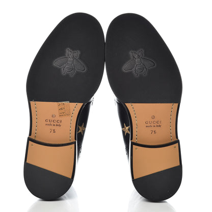 Gucci Calfskin Sylvie Web Bee Star Embroidered Mens Brogue Captoe Boots 7.5 Black 5 of 9