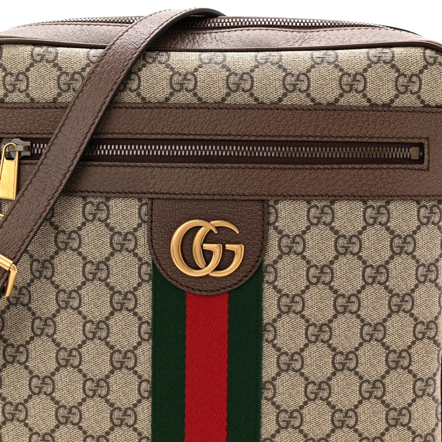 GG Supreme Monogram Web Medium Ophidia Messenger Bag Brown